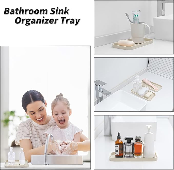 MicoYang Silicone Kitchen Sink Organizer Tray for Multiple Usage,Eco-Friendly Sponges Holder for Kitchen Bathroom Counter or Sink,Dish Soap Dispenser,Scrubber,Bottle,Cup (Tapioca, 10"×5.3")