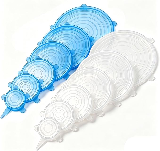12 pcs Silicone Stretch lids set(6 Sizes,white&blue) | Reusable Food Storage Covers,Flexible to Fit All Shape of Containers,Food Cover to Keep Food Fresh