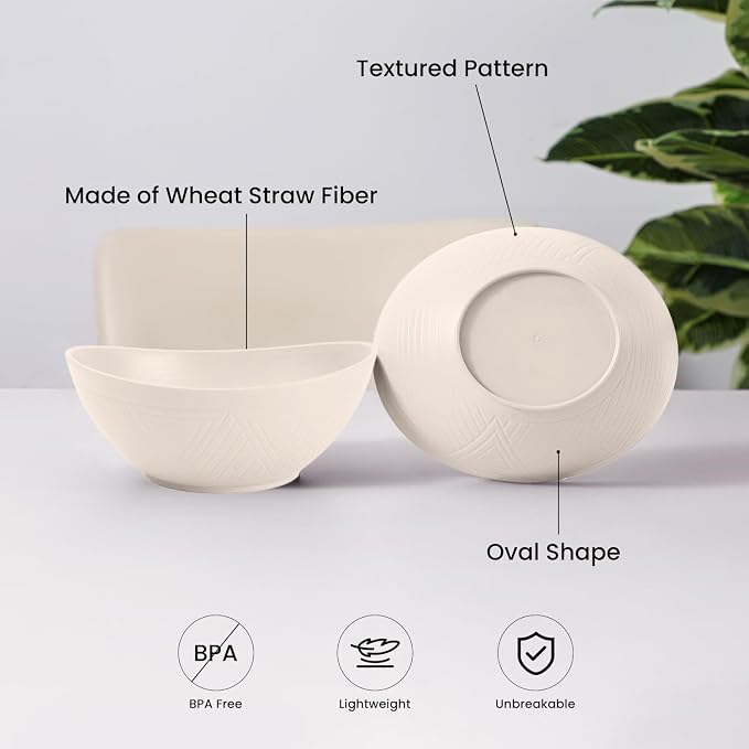 Wheat Straw Bowls Set of 4, Unbreakable Cereal Bowl 26 OZ, Microwave & Dishwasher Safe Kitchen Bowl for Ramen, Salad, Oatmeal, Rice, Plastic Bowls Reusable for Camping - Beige