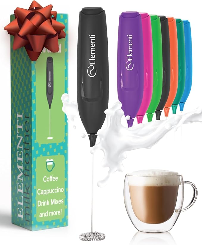 Elementi Frother Wand – Powerful Milk Frother & Coffee Stirrers Electric, Matcha Whisk for Dreamy Lattes, Powerful Coffee Mixer Wand & Blender Stirrer - Make Creamy Cappuccinos at Home (Black)