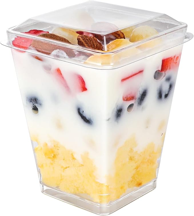 EASERCY 5 oz Plastic Dessert Cups with Lids and Spoons 150 Pcs Serves 50, Yogurt Parfait Appetizer Cup for Party, Dessert Shooter Cups for Pudding Jello and Fruit