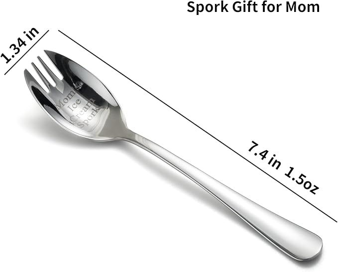 Alata Spork Gift for Mom, 1-Pack Food-grade Stainless Steel Spork, 5.7 Inches Salad Forks For Dessert, Ice Cream, Salad, Soup, Noodle, Spaghetti, Dishwasher Safe