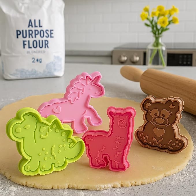 Mrs. Anderson's Baking Animal Cookie Cutters, Set of 8, Spring-Action Embossing Cutters For Cookies, Fondant, And Pastry Dough