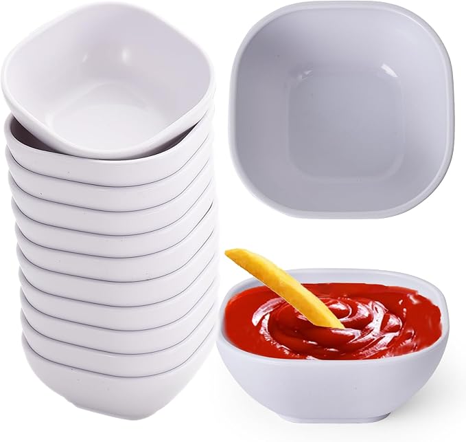 SHECIPIN 12 pack wheat straw dipping bowls 4.5oz,alternative plastic soy sauce dishes,unbreakable small dessert bowls microwave and dishwasher safe for snack,sushi,condiment (white)