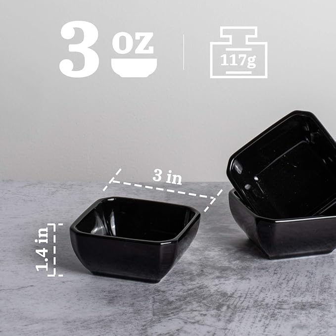 DELLING 3 Oz Porcelain Dip Bowls Set of 6, Black Ceramic Dipping Sauce Bowls - Small Bowls for Charcuterie Board Accessories, Soy Sauce Dish, Condiment Cups for BBQ Party, Dishwasher Safe