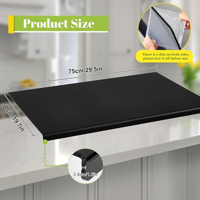 Wesiti Large Acrylic Cutting Board with Lip Non Slip 30"L x 20"W Black Cutting Board Chopping Acrylic Countertop Protector Cover Shatter Resistant for Home Restaurant Kitchen Sink Stove