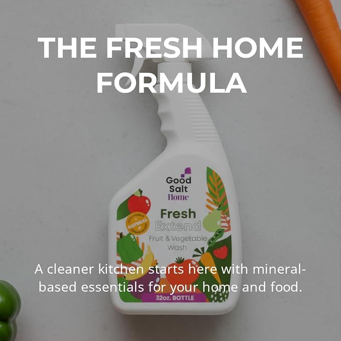 Fruit & Vegetable Wash, Non-Toxic Cleaner, 32oz Spray, 2ct | Fresh Extend, Hypochlorous Acid Spray, Clean Produce, Remove Wax and Dirt, Food Safe, Fragrance-Free, No Chemical Residue