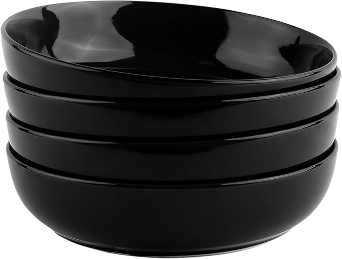 KooK Pasta Bowl, Salad Bowls, Soup, Serving Bowls, Ceramic, Large Capacity, Microwave & Dishwasher Safe, Set of 4, 40 Oz, (Charcoal)