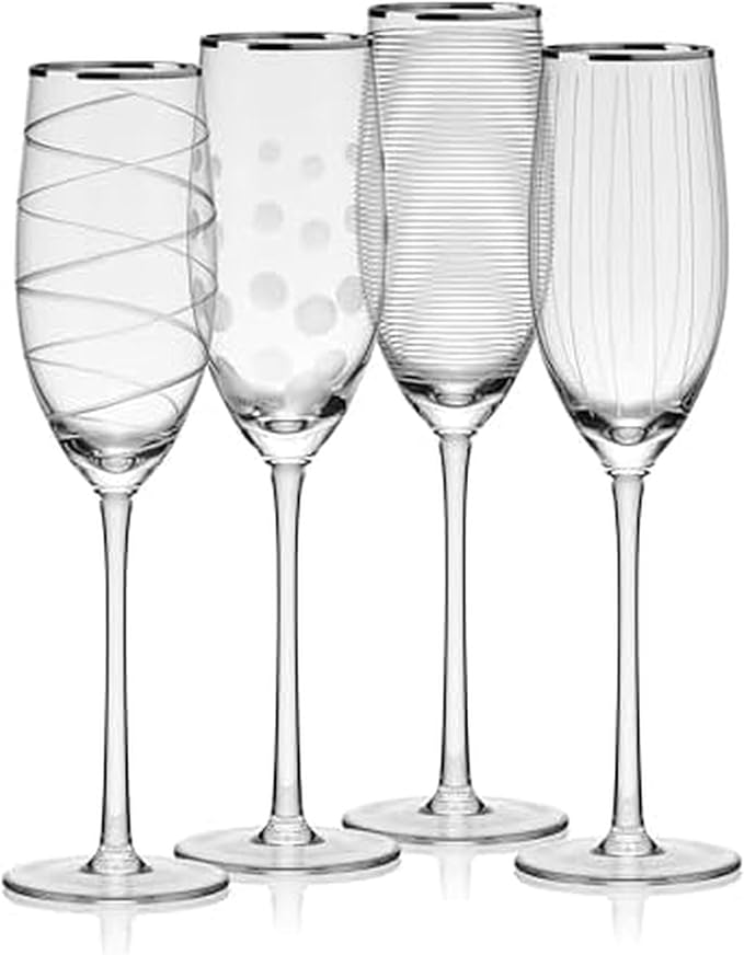 Mikasa Cheers Set of 4 Platinum Rim Champagne Flutes, 8 Ounce