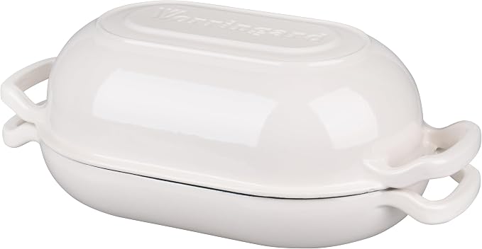 VORRINGARD Enameled Cast Iron Sourdough Bread Oven, Dutch Oven, Loaf Cast Iron Bread Pan for Homemade Bread Baking, Meatloaf Pan with Lid, 5QT, White