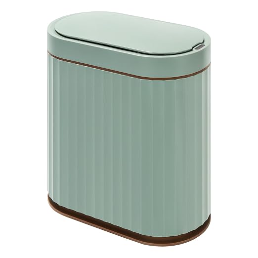 ELPHECO Bathroom Trash Can with Automatic Lid, 2 Gallon, Sage Green Gold | Motion Sensor Wastebasket, Smart Garbage Can, IPX5 Waterproof Slim Trash Bin for Office, Kitchen and Bathroom