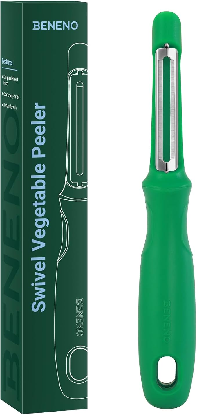 Beneno Swivel Vegetable Peeler, Premium Smooth Peeling Potato Peeler, Green | Razor-Sharp Stainless Steel Blade, Ergonomic Non-Slip Grip, Built-In Potato Eye Remover, Durable Design for Fruits & Veggies