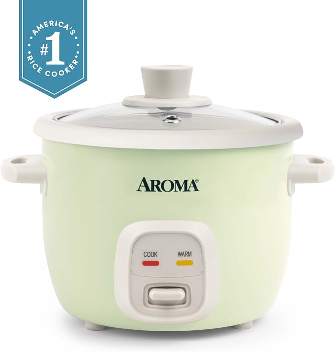 AROMA® Mini Rice Cooker, 2-Cup (Uncooked) / 4-Cup (Cooked), Grain Cooker, Soup Maker, Oatmeal Cooker, Auto Keep Warm, 1 Qt, Light Green