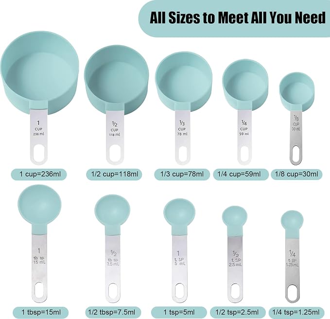 Measuring Cups and Spoons Set | 10-Piece Stackable Measuring Cups and Spoons for Dry and Liquid Ingredients ( mint green)
