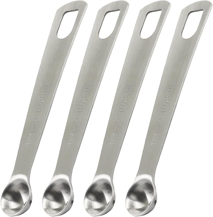 1/24 Tbsp (1/8 Tsp) Stainless Steel Measuring Spoons, 4Pcs | 0.625 mL, 0.625 cc, For Coffee Powder, Grains & Loose Tea, Metal Construction