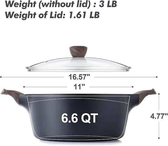 SENSARTE Nonstick Stock Pot with Lid, 2.6/4.5/6.6/8.5/11 QT Soup Pot Casserole Pot, Healthy Pasta Pot, Large Deep Cooking Pot, Big Sauce Pot Stew Pot, Induction Compatible, PFOA PFOS APEO Free, Black