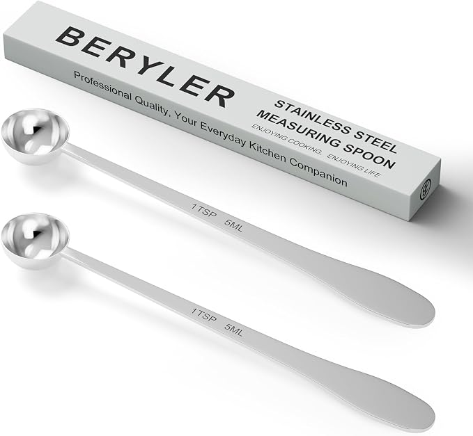 2PCS 1Teaspoon(1tsp, 1/3tbsp, 5ml) Extra-long Handle Measuring Spoon | 18/8(304) Stainless Steel, Food-Grade, High Precision, Durable, ‌Rust-Free, Dishwasher-Safe, Easy-Read Marking