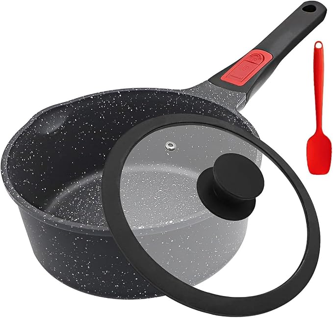 2.5 Qt Nonstick Sauce Pan with Lid, Sauce Pot with Pour Spout, Black | Detachable Handle, Suitable for All Stoves, Including Induction, Oven Safe, PTFE & PFAS & PFOA Free