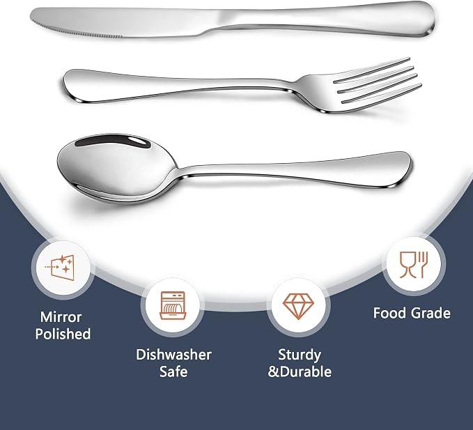 Silverware Set,SANTUO Stainless Steel Knives Spoon Forks Set for Home, Kitchen and Restaurant, Mirror Polished& Dishwasher Safe (18pcs Silverware set)