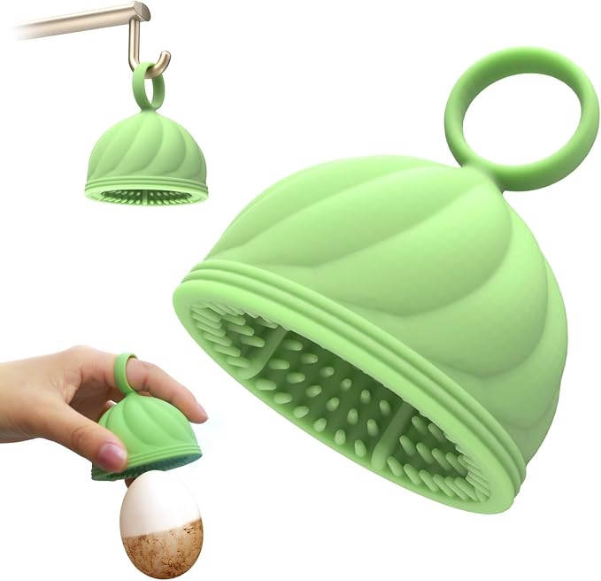 Egg Washer for Fresh Eggs - Upgraded 2.0 Silicone Egg Scrubber | Farm Fresh Egg & Vegetable Scrubber | Dishwasher Safe, Gentle on Shells (Green 1 Pcs)