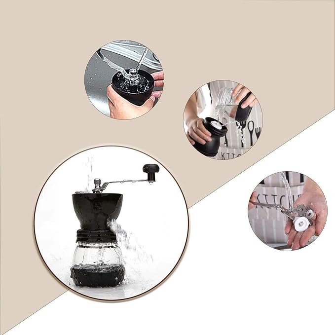 PARACITY Manual Coffee Grinder, Ceramic Burr, 2 Glass Jars, 11oz per Jar | This hand coffee grinder, a small coffee bean grinder, has a steel crank for drip, espresso, French press and Turkish brew