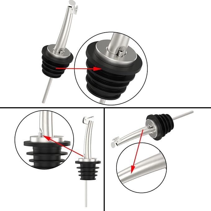 6 Pcs Oil Spout Liquor Bottle Pourer Spouts for About 3/4" Bottle Mouth | Stainless Steel Olive Oil Dispenser Spout Liquor Bottle Pourer with Flip Top
