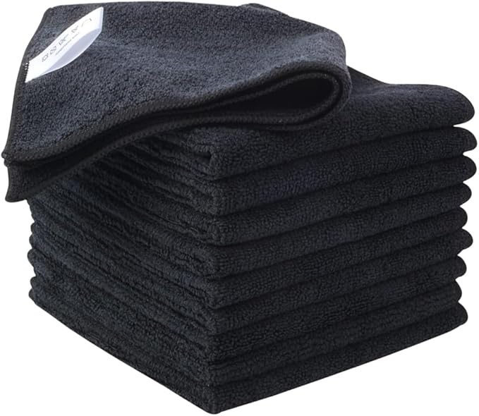 Dish Cloths for Washing Dishes with Scrub Side, Microfiber Dish Rags | Dual-sided microfiber dish cloths with scrubber for stuck-on food, quick dry kitchen washcloths 10 Pack, 12 Inch Black