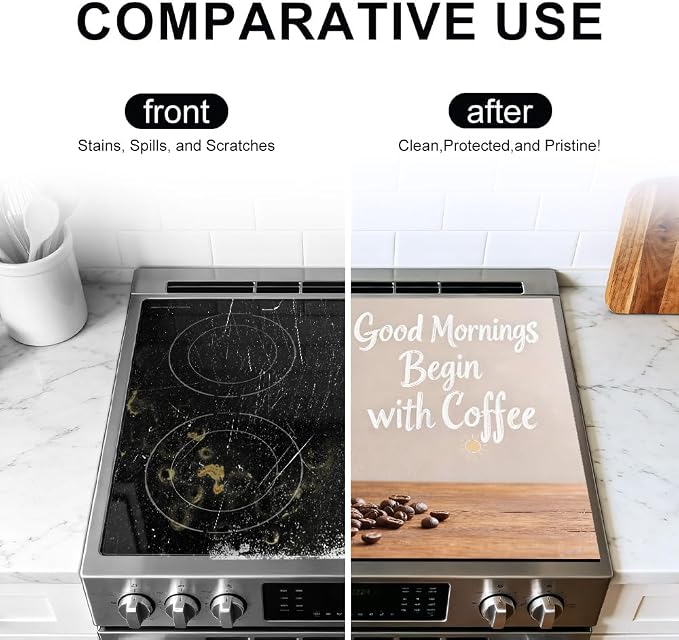 Good Morning Coffee Latte Stove Top Cover 28.35x20.47in Kitchen | Good morning coffee latte stove top cover 28.35x20.47 in; cozy kitchen cooktop mat dishwasher safe machine washable