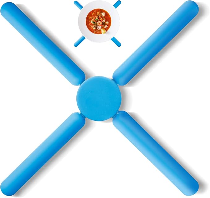 3/Pack Foldable Trivets Silicone, FENGCHEN Folding Trivets, Non-Slip Collapsible Cross Compact Design Expandable Silicone Pot Holder, Blue