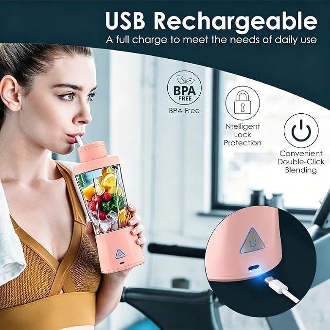 Personal Blender Wireless 24oz Cordless Mini 360 Watt Portable Blender-for Smoothies Freshly Squeezed Juices 6000mAh Self Cleaning and BPA Free Portable Juicer with 6 Sharp Blade Cute Pink
