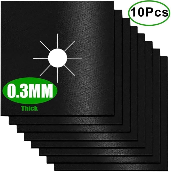 Stove Burner Covers - Gas Stove Protector, Black 0.3mm Double Thickness, Reusable, Non Stick, Easy to Clean Liners for Kitchen. Stove top Covers Gas Burners BPA Free,Can Cut to fit any Stove(10 Packs)