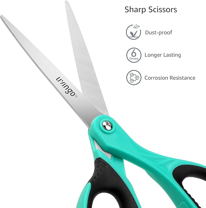LIVINGO 3 Pack 8.5" Sharp Scissors All Purpose for Cutting Fabric Paper | Ergonomic Comfort Grip, Stainless Steel Blades, Shears for Office & School Home Sewing & Crafting DIY Daily Use