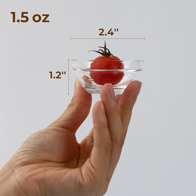 1.5 oz Clear Glass Bowl, Mini Prep Dish for Salt and Spices, Dishwasher and Microwave Safe, Stackable, Set of 6