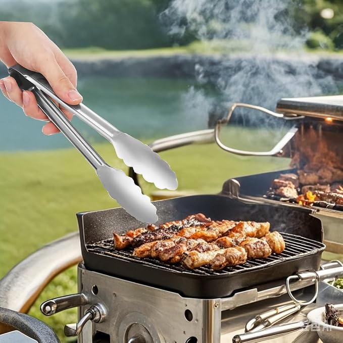 6pcs Stainless Steel Serving Tongs Gold or Silver Plated 9inch Heavy Duty Durable BBQ Clamps Design for Weddings Parties Banquets Buffets Family Gatherings Kitchen Cooking Serving Clip