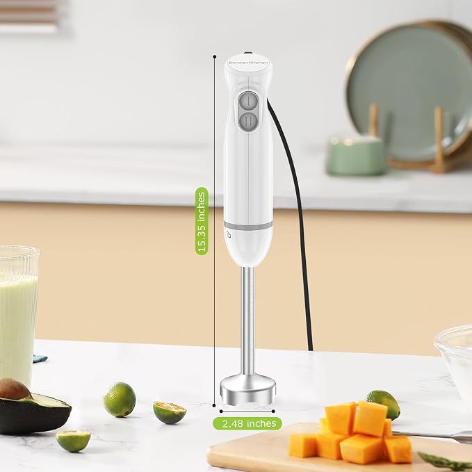 Bonsenkitchen Immersion Blender with 2 Mixing Speed,Stainless Steel Blades | Ergonomic Handle, Emulsion Blender, Stick Mixer for Baby Food,Smoothies, Soups & Sauces