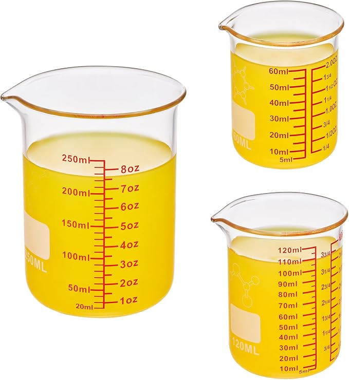 Ackers Mini Glass Measuring Beaker Set, Borosilicate, 2oz 4oz 8oz Measuring Cups