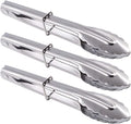 HINMAY 7-Inch Small Stainless Steel Serving Tongs, Set of 3 (Silver) | 7-Inch Mini Metal Salad Tongs