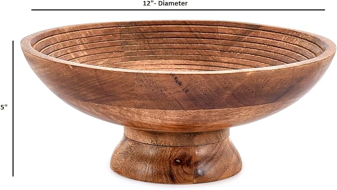 FRUIT BOWL Mango Wood Round Shaped Serving Bowl For Fruit,Dessert Platter Tray Dish Kitchen Dining Fruit,Dessert,Snack (12" x 12" x 5")