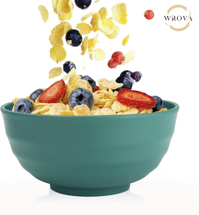 Wrova Wheat Straw Bowls Set 60 OZ Unbreakable Large Cereal Bowls Set of 6 Microwave and Dishwasher Safe Bowls Big Bowls for Dorm and Apartment BPA Free Soup Bowl for Serving Oatmeal and Salad (Green)