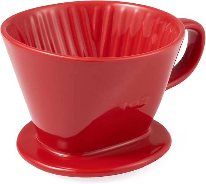 Pour Over Coffee Dripper, Ceramic Pour Over Coffee Maker, Red | 3 Holes Flat Bottom, Easy Manual Brew Maker, Porcelain Slow Filter Cone for Travel, Camping, Office, Home