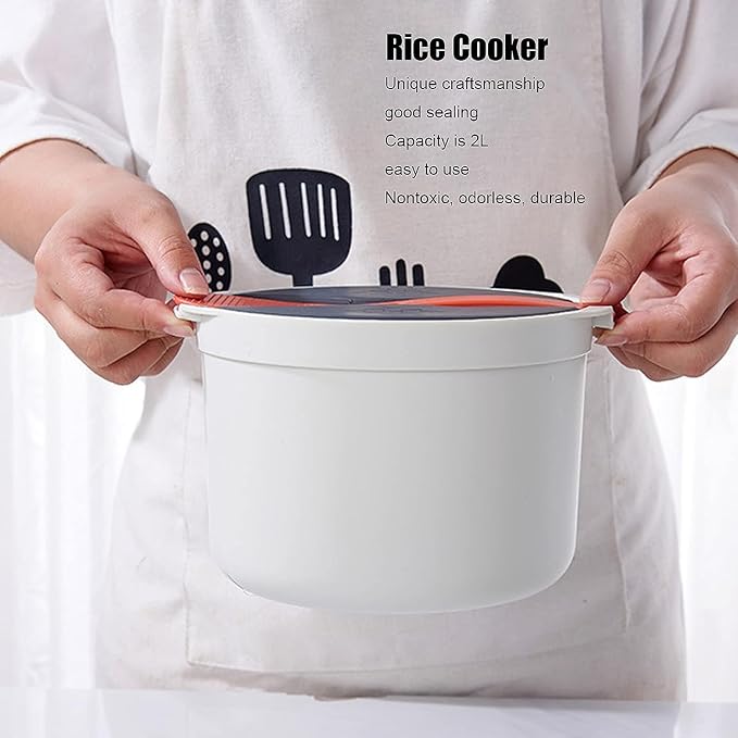 Microwave Rice Cooker Steamer, Microwave Pasta Cooker with Strainer, 2 L Microwave Cookware Set for Rice, Pasta, Vegetables, Quinoa, Oatmeal, Ramen Non stick (orange)