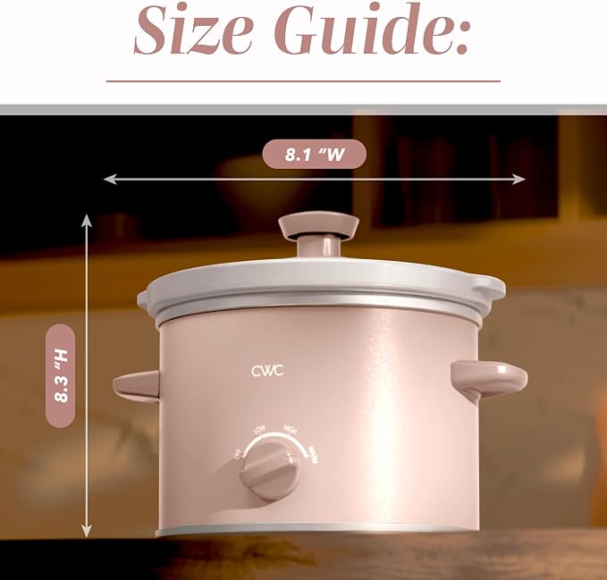 COOK WITH COLOR 2QT Mini Electric Round Slow Cooker - Adjustable Settings, Removable Stoneware Pot, Tempered Glass Lid, Dishwasher Safe, Cool-Touch Side Handles, Dusty Rose