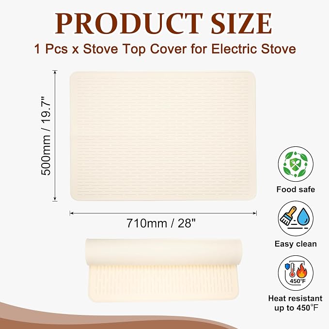 PATIKIL 28 x 20 Inch Stove Top Cover for Electric Stove, 1Pcs Silicone Stripe Mat for Glass Top Cover Non-Slip Glass Cooktop Protector for Kitchen Oven Dish Drying Mat, White
