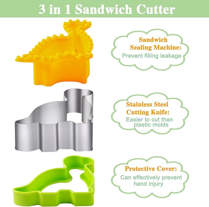 Sandwich Cutters for Kids Lunch 48 Pcs | Cookie Cutters Set, Vegetable Fruit Cutters Shapes, Stainless Steel, Biscuit Cutters, Dinosaur Mouse Heart Star