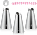 3 Pieces #32 Cake Piping Tip Open Star Icing Tip Seamless Icing Tips Stainless Steel Cupcake Piping Tips for Frosting Macarons Dessert Cake Decorations, Sliver