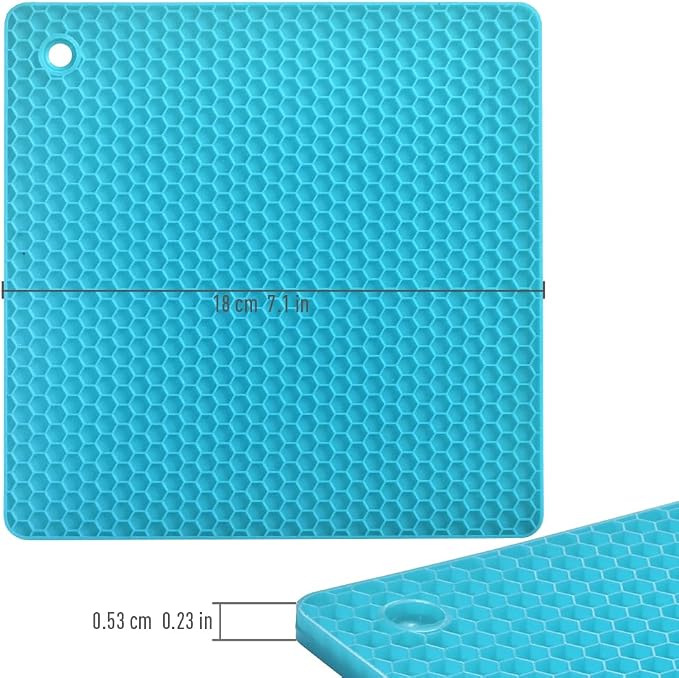 homEdge Silicone Square Trivets Mat, 6 Packs Multipurpose Non Slip Heat Resistant Pot Holder-Blue