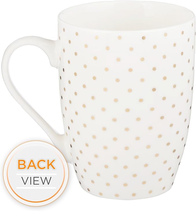 Christian Art Gifts Inspirational Novelty Ceramic Coffee & Tea Scripture Mug for Women: Strength & Dignity Encouraging Bible Verse Proverb, Gold Polka Dots, Lead & Cadmium-free Non-toxic Cup, 12 oz.