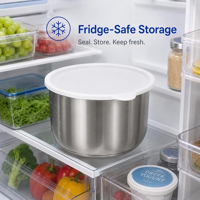 Airtight Silicone Lid with Easy Grip Handle for Instant Pot 6 Qt | Leakproof & Spill Proof Inner Pot Cover for Food Storage, BPA Free, Dishwasher Safe