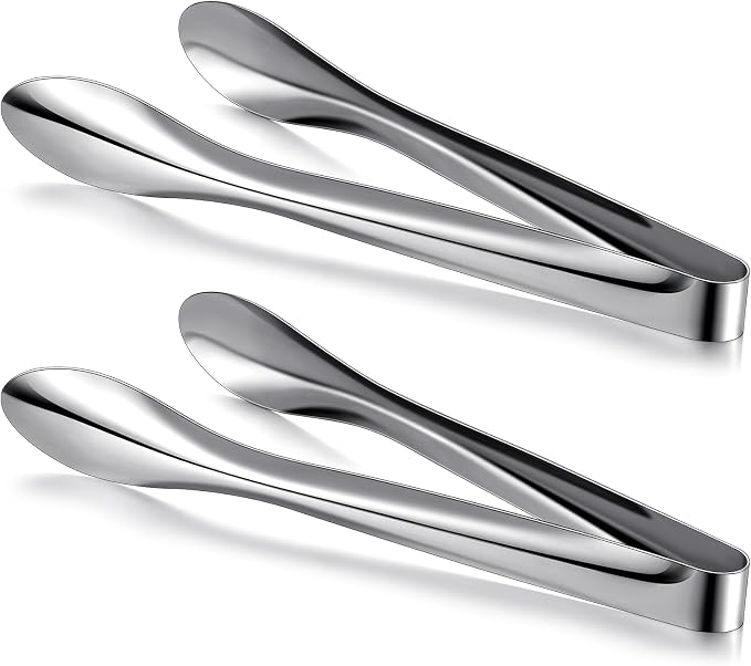 2 Pack Polished Stainless Steel Serving Tongs 12 Inch Metal Food Silver Tong for Buffet Salad BBQ Grilling Heavy Duty Kitchen Utensils for Cooking Catering Wedding Party