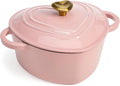 Paris Hilton Enameled Cast Iron Dutch Oven Pot with Lid, Heart-Shaped Dutch Oven, Durable Cast Iron Pot with Dual Handles, Oven Safe to 500°F, Works on All Stovetops, 2-Quart, Pink